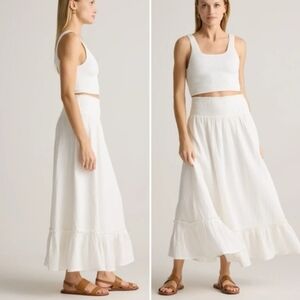 Quince Organic Cotton Gauze Smocked White Maxi Skirt NEW Boho